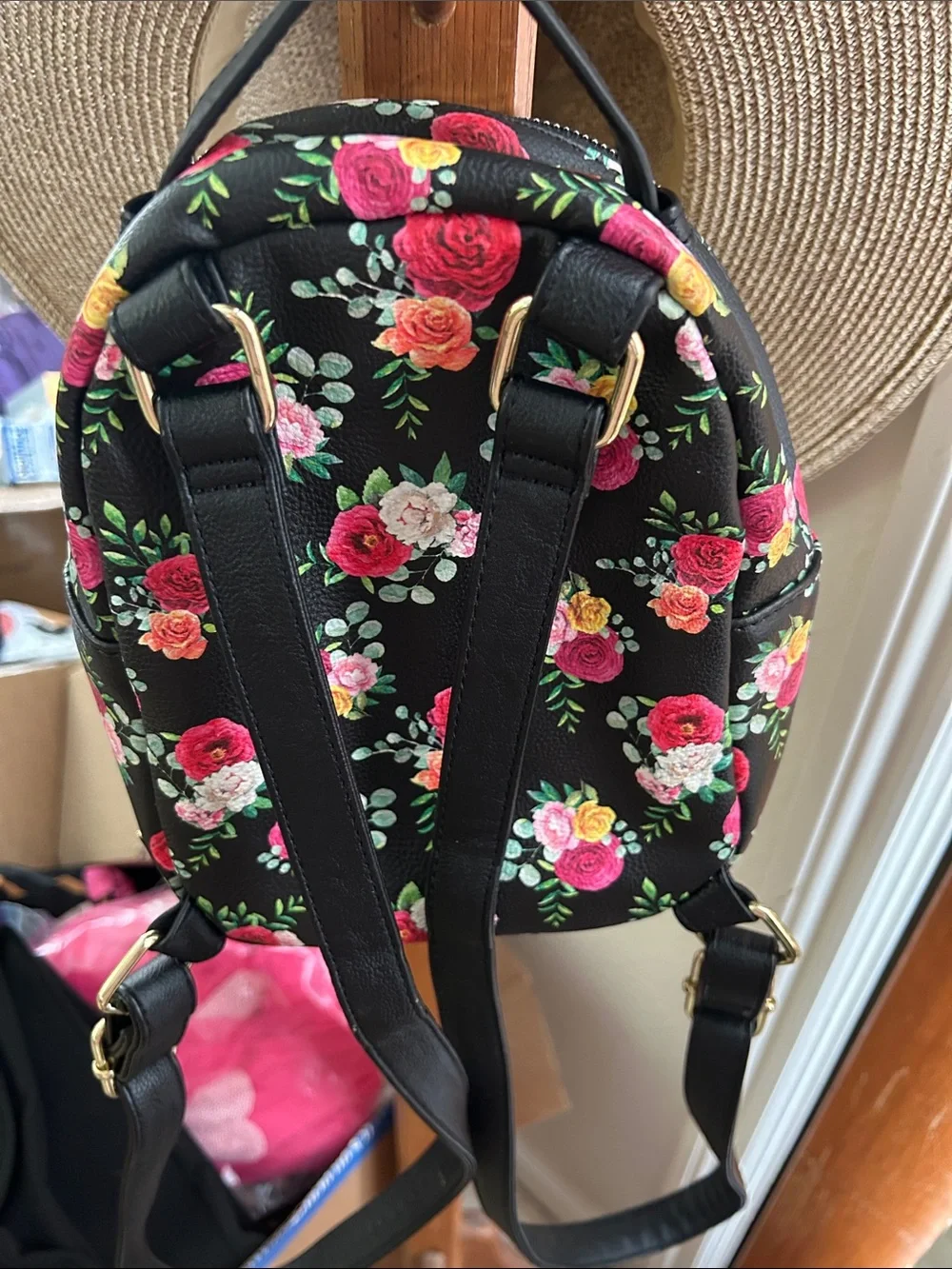 Betsy Johnson Floral Black Mini Backpack with Rose Accent- Have Matching Coin